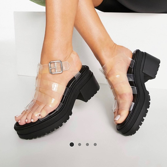 ASOS DESIGN Hugo Chunky mid heel sandals in clear - Picture 3 of 3